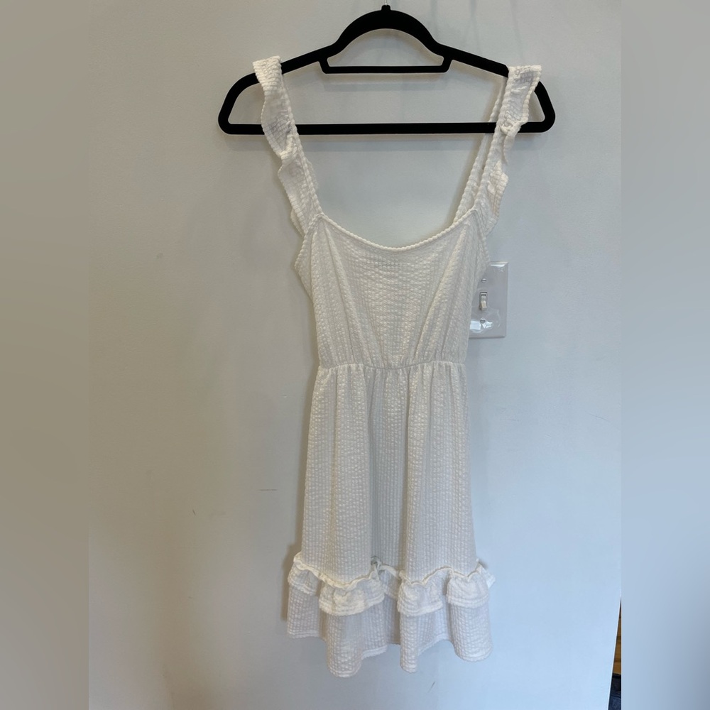 Caution to the Wind - White Ruffle Mini Dress